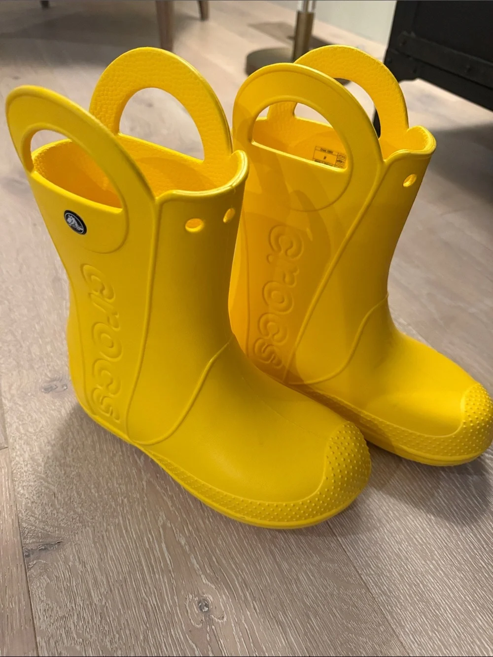 CROCS Kids Bright Yellow Rain Boots with Easy Grab Handles